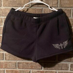 Black Athletic Shorts with Elastic Waistband and Wing Design